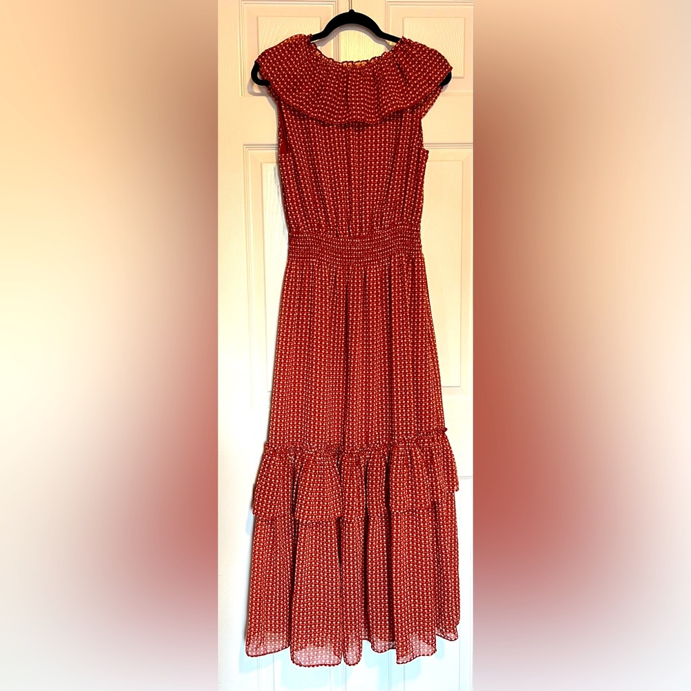 Max Studio Rust/Brick Red Patterned Maxi Dress Ru… - image 4